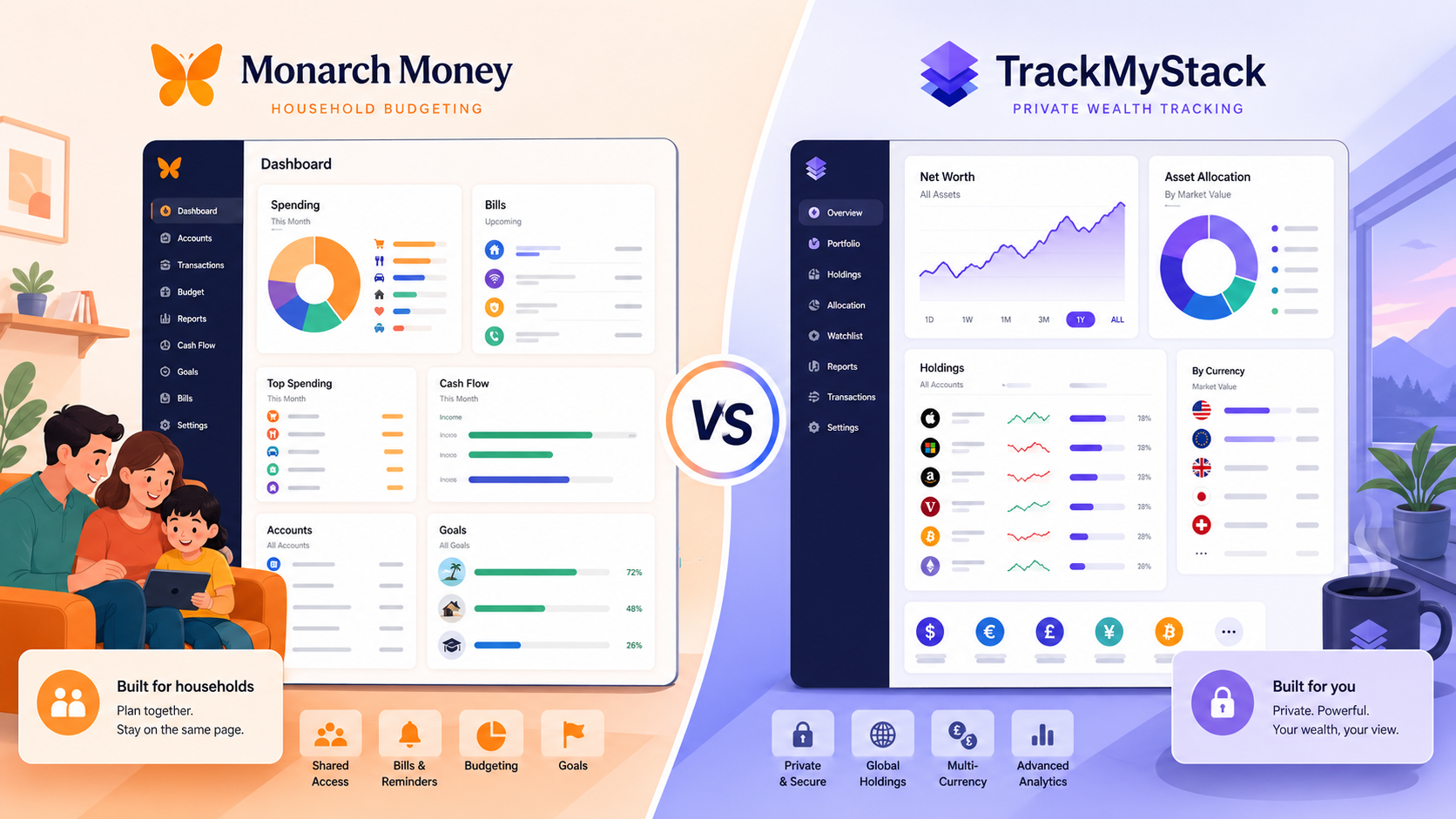 Monarch Money vs TrackMyStack: Budgeting App or Private Net Worth Tracker?
